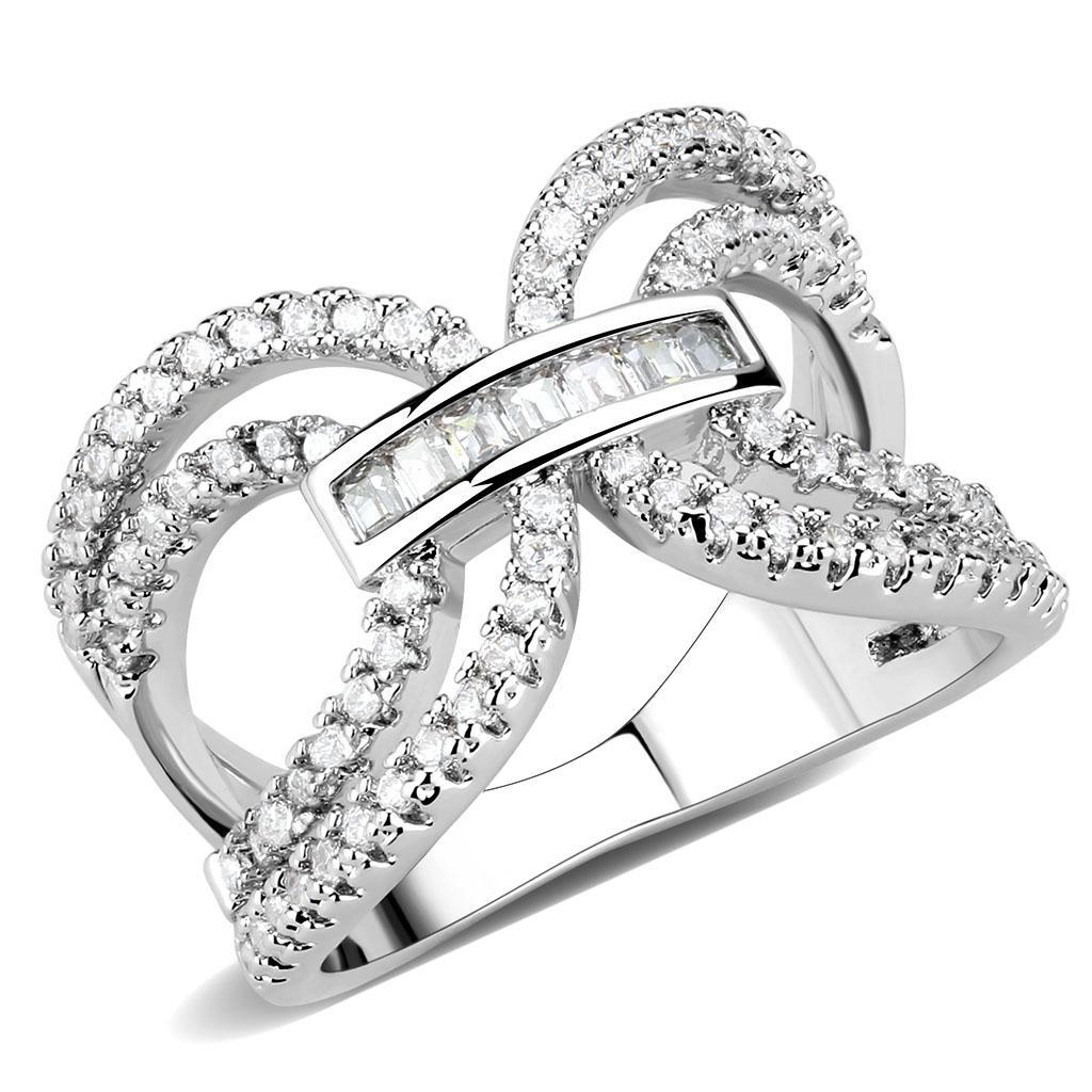 3W1541 - Rhodium Brass Ring with AAA Grade CZ  in Clear-0