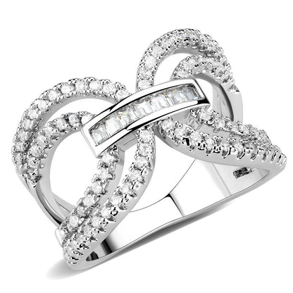 3W1541 - Rhodium Brass Ring with AAA Grade CZ  in Clear-0