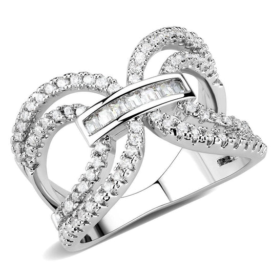 3W1541 - Rhodium Brass Ring with AAA Grade CZ  in Clear-0