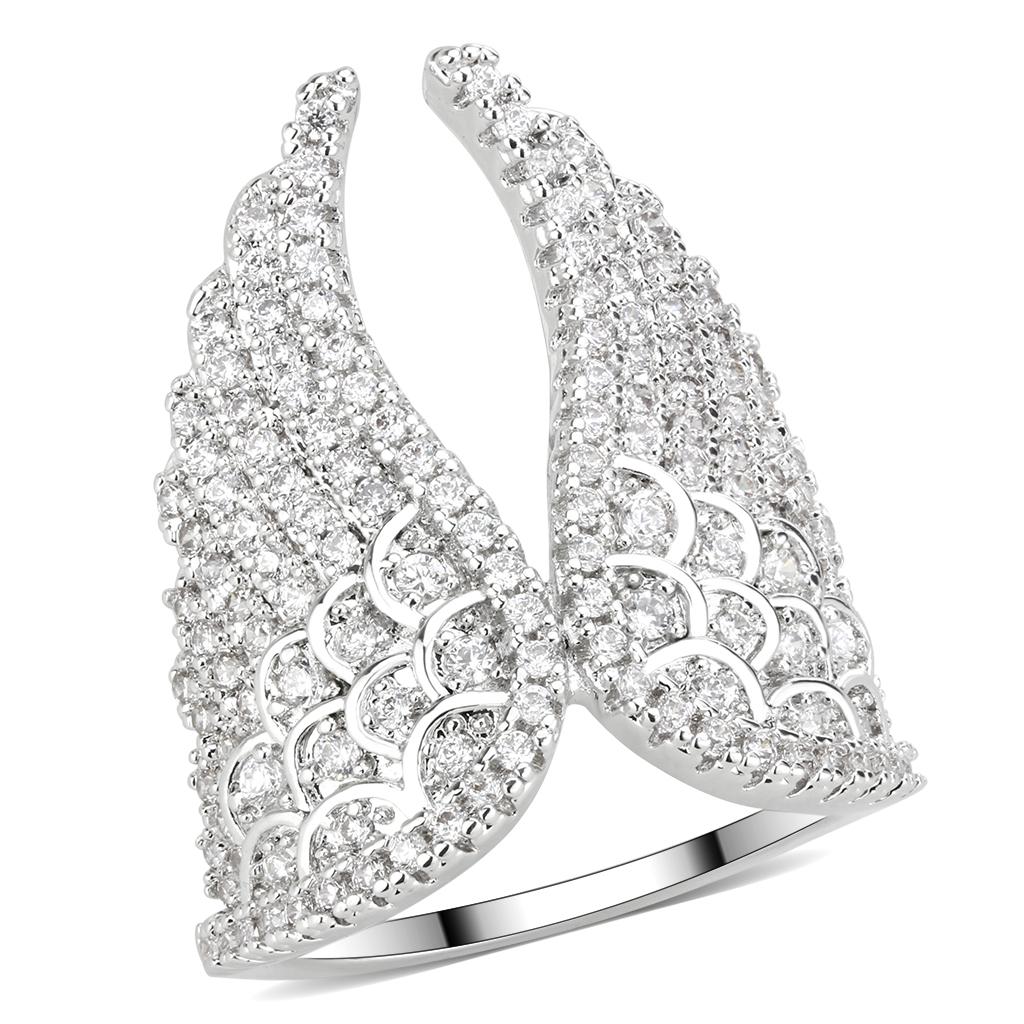 3W1543 - Rhodium Brass Ring with AAA Grade CZ  in Clear-0