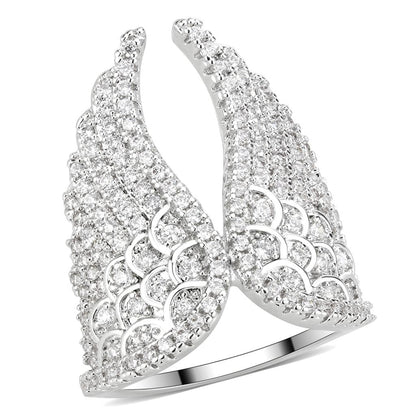 3W1543 - Rhodium Brass Ring with AAA Grade CZ  in Clear-0