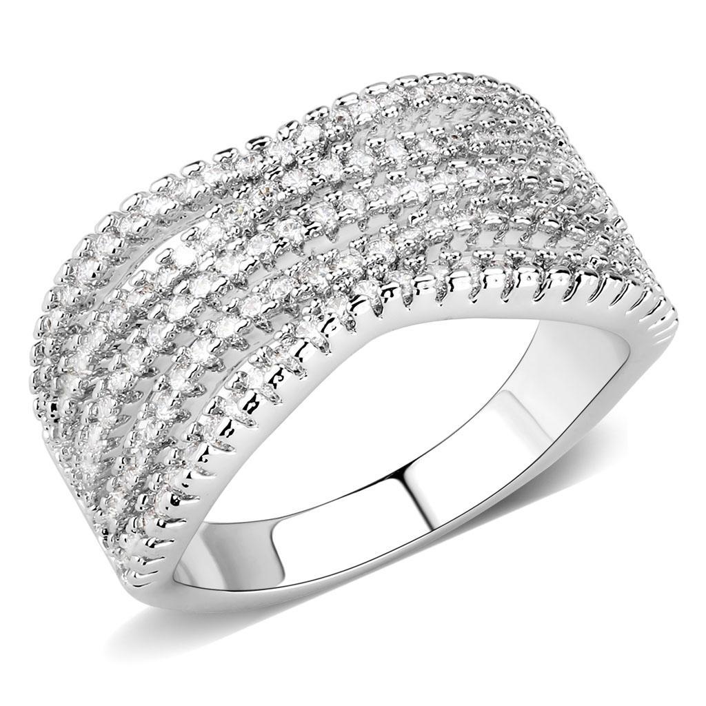 3W1546 - Rhodium Brass Ring with AAA Grade CZ  in Clear-0