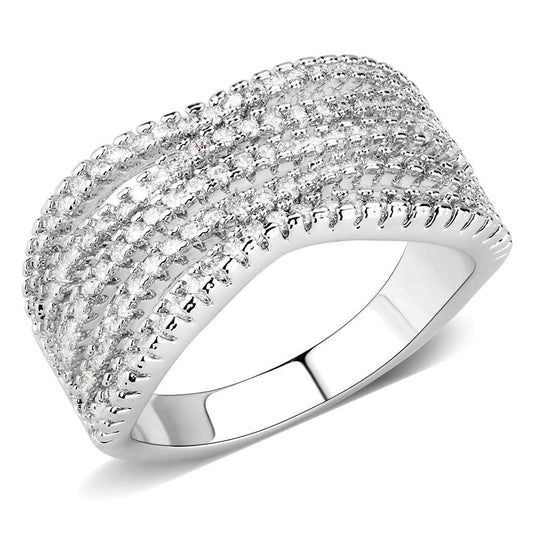 3W1546 - Rhodium Brass Ring with AAA Grade CZ  in Clear-0
