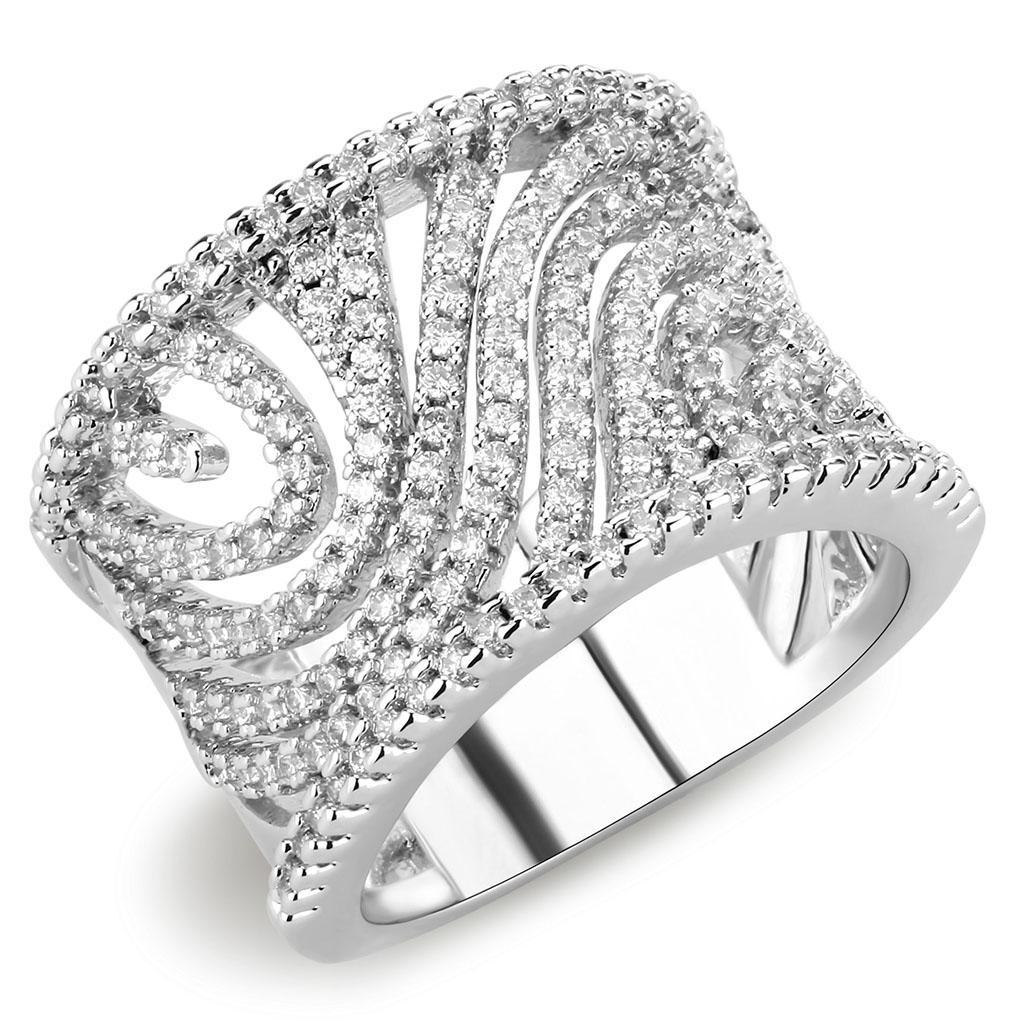 3W1548 - Rhodium Brass Ring with AAA Grade CZ  in Clear-0