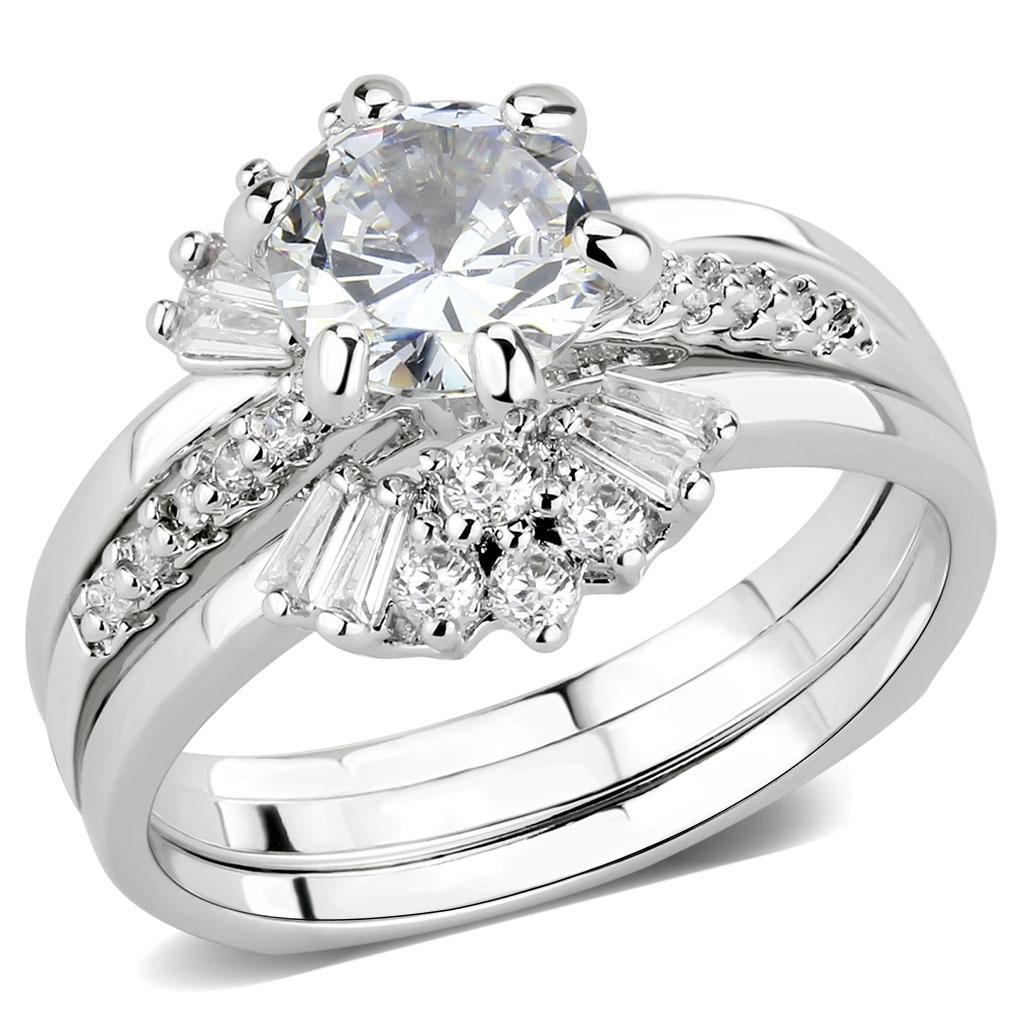 3W1558 - Rhodium Brass Ring with AAA Grade CZ  in Clear-0