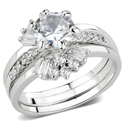 3W1558 - Rhodium Brass Ring with AAA Grade CZ  in Clear-0