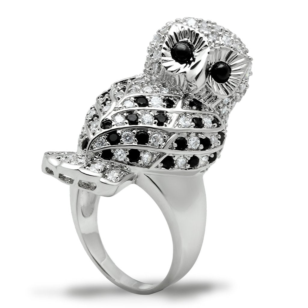 3W155 - Rhodium Brass Ring with AAA Grade CZ  in Jet-0