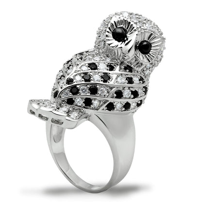 3W155 - Rhodium Brass Ring with AAA Grade CZ  in Jet-0