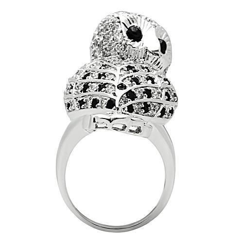 3W155 - Rhodium Brass Ring with AAA Grade CZ  in Jet-2