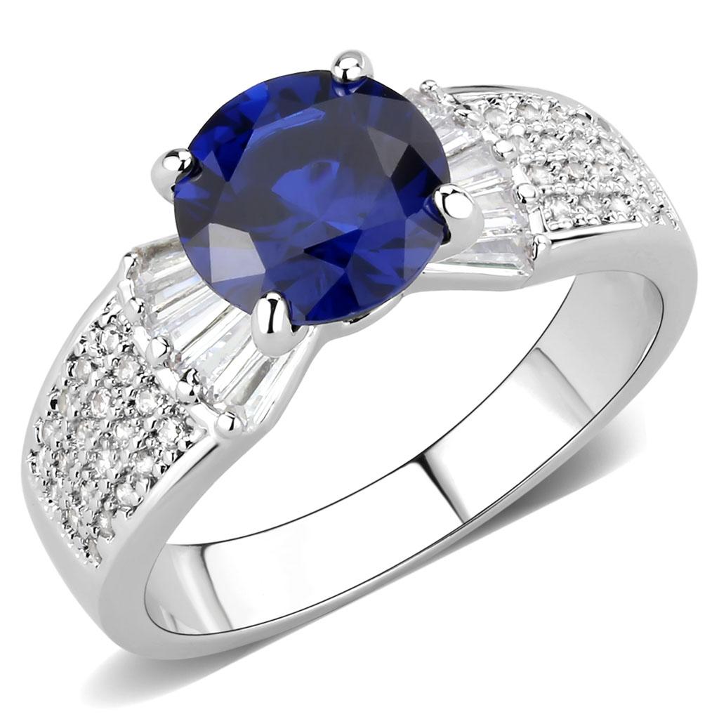 3W1562 - Rhodium Brass Ring with Synthetic Spinel in London Blue-0