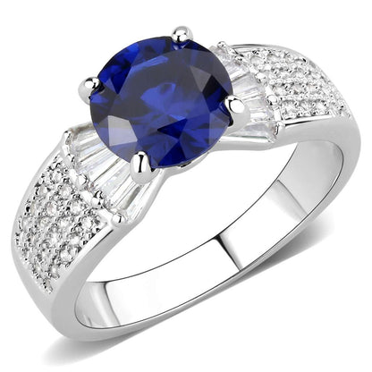 3W1562 - Rhodium Brass Ring with Synthetic Spinel in London Blue-0