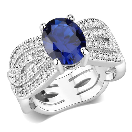 3W1564 - Rhodium Brass Ring with Synthetic Spinel in London Blue-0