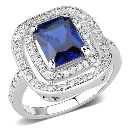 3W1565 - Rhodium Brass Ring with Synthetic Spinel in London Blue-0
