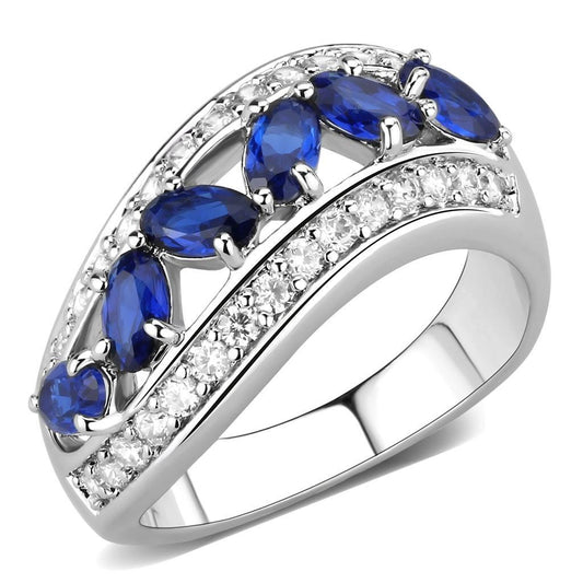3W1569 - Rhodium Brass Ring with Synthetic Spinel in London Blue-0