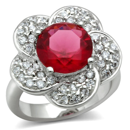 3W156 - Rhodium Brass Ring with Synthetic Synthetic Glass in Siam-0