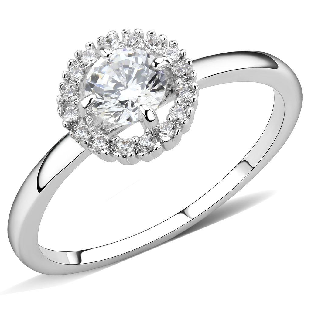 3W1570 - Rhodium Brass Ring with AAA Grade CZ  in Clear-0
