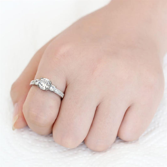3W1571 - Rhodium Brass Ring with AAA Grade CZ  in Clear-1