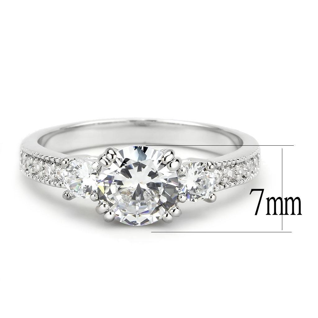 3W1571 - Rhodium Brass Ring with AAA Grade CZ  in Clear-2
