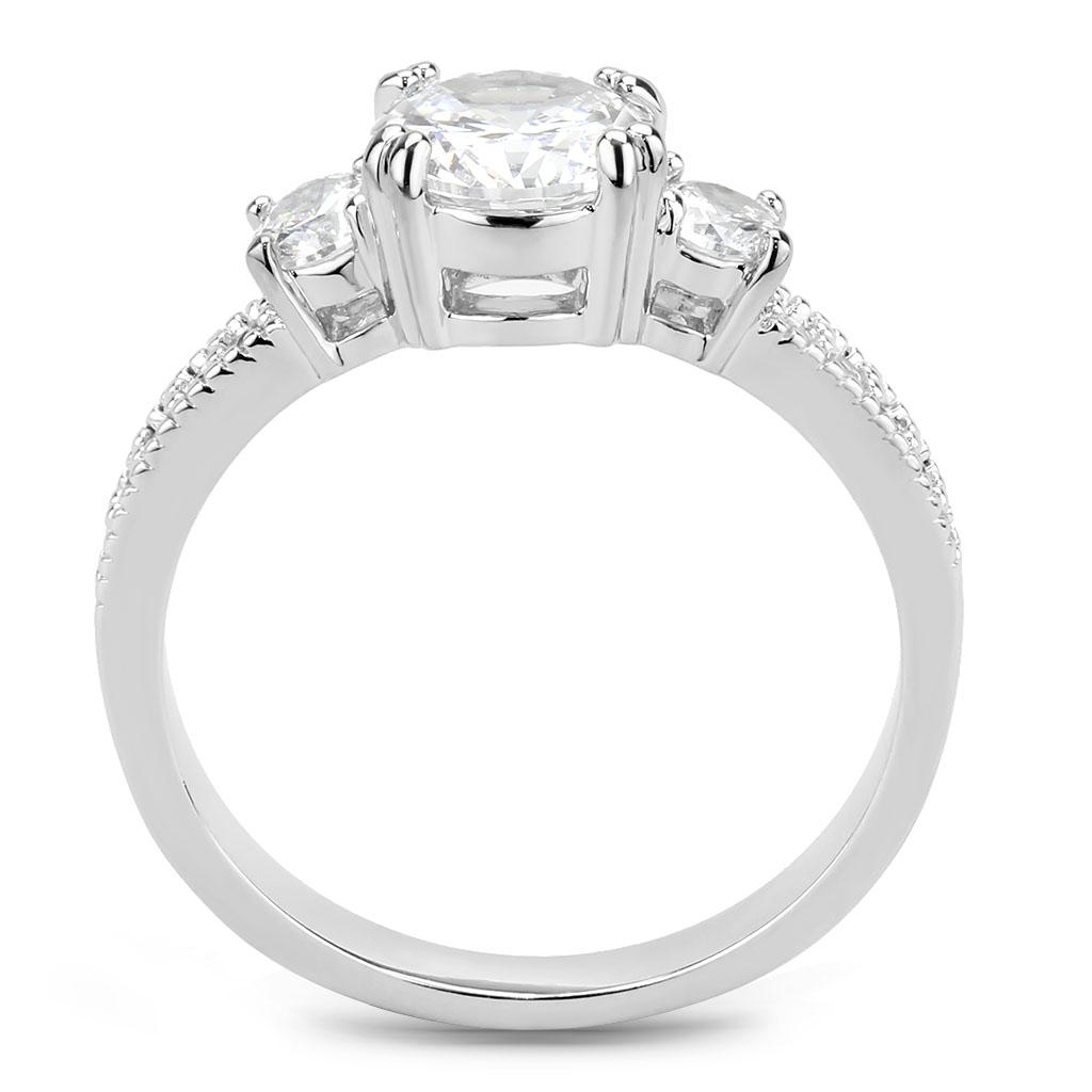 3W1571 - Rhodium Brass Ring with AAA Grade CZ  in Clear-3