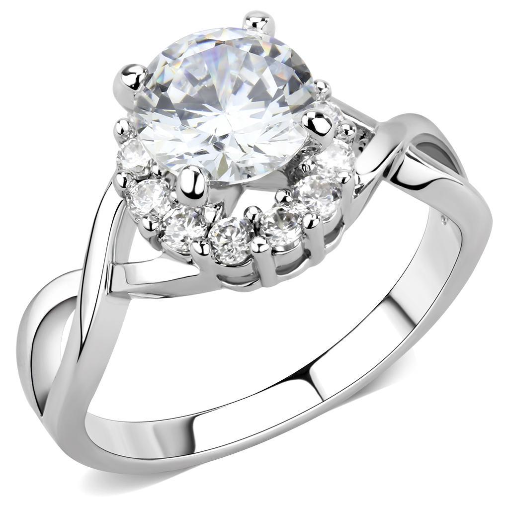 3W1575 - Rhodium Brass Ring with AAA Grade CZ  in Clear-0