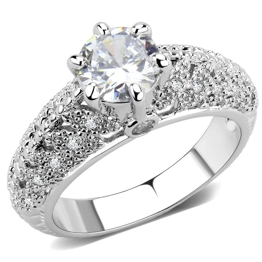 3W1576 - Rhodium Brass Ring with AAA Grade CZ  in Clear-0