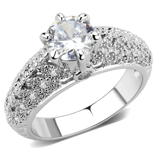 3W1576 - Rhodium Brass Ring with AAA Grade CZ  in Clear-0
