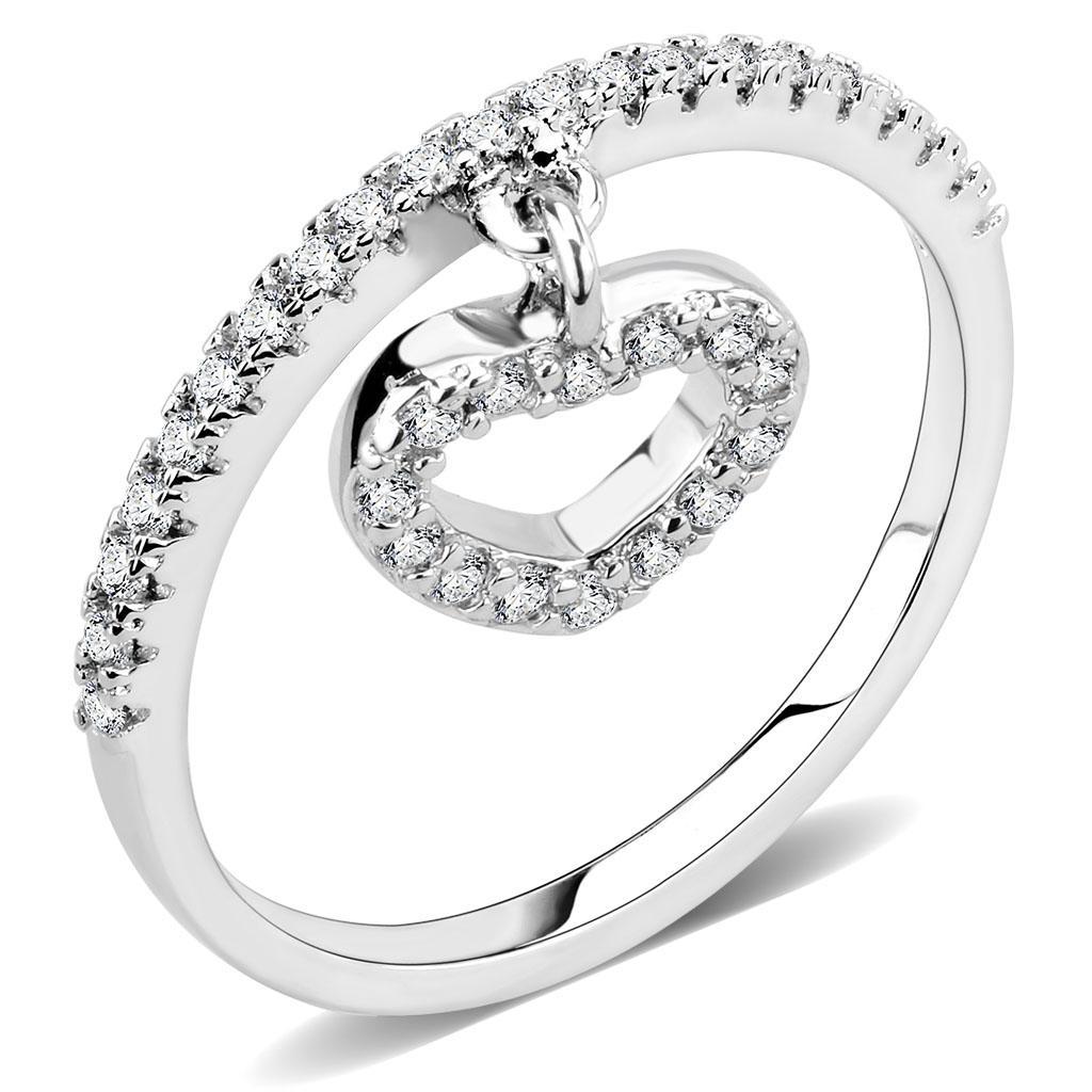 3W1579 - Rhodium Brass Ring with AAA Grade CZ  in Clear-0