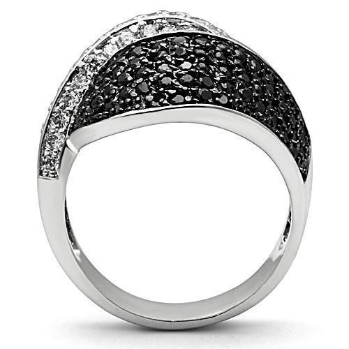 3W157 - Rhodium + Ruthenium Brass Ring with AAA Grade CZ  in Jet-2