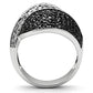 3W157 - Rhodium + Ruthenium Brass Ring with AAA Grade CZ  in Jet-2