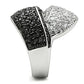 3W157 - Rhodium + Ruthenium Brass Ring with AAA Grade CZ  in Jet-3