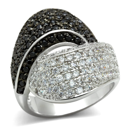 3W157 - Rhodium + Ruthenium Brass Ring with AAA Grade CZ  in Jet-0