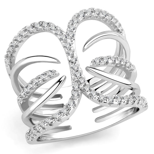 3W1580 - Rhodium Brass Ring with AAA Grade CZ  in Clear-0