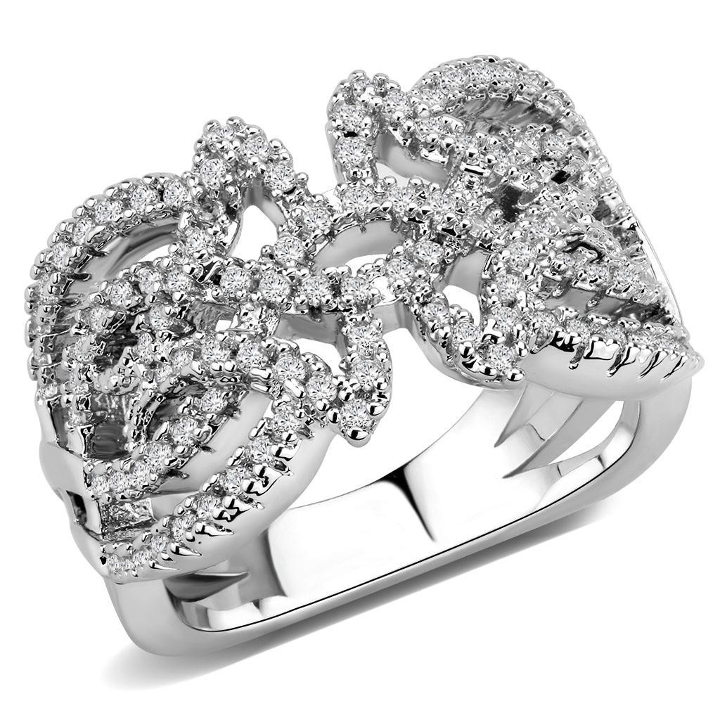3W1581 - Rhodium Brass Ring with AAA Grade CZ  in Clear-0