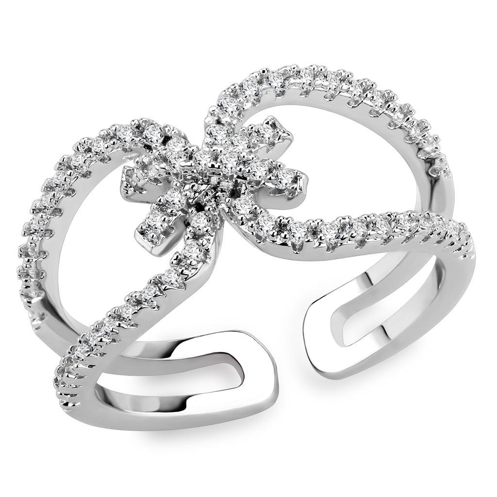 3W1583 - Rhodium Brass Ring with AAA Grade CZ  in Clear-0
