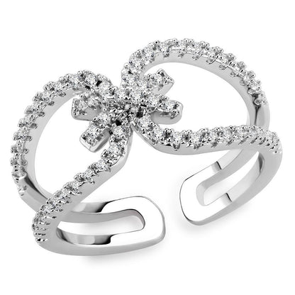3W1583 - Rhodium Brass Ring with AAA Grade CZ  in Clear-0