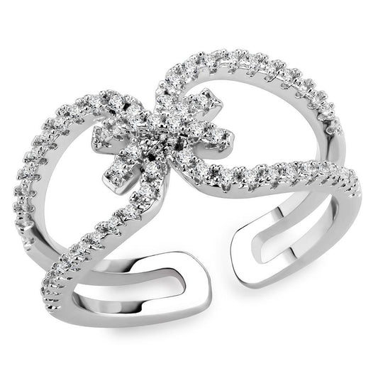 3W1583 - Rhodium Brass Ring with AAA Grade CZ  in Clear-0