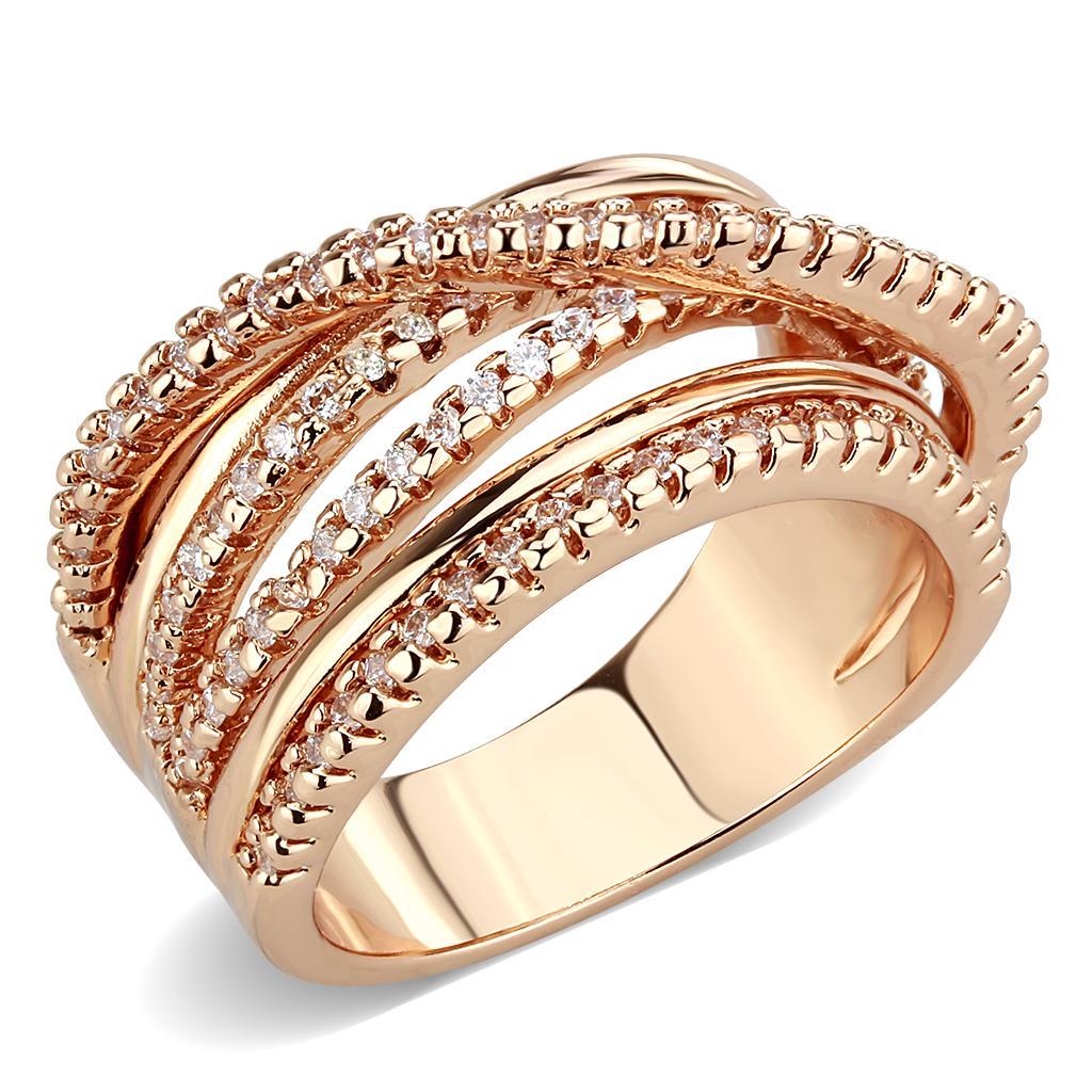 3W1586 - Rose Gold Brass Ring with AAA Grade CZ  in Clear-0