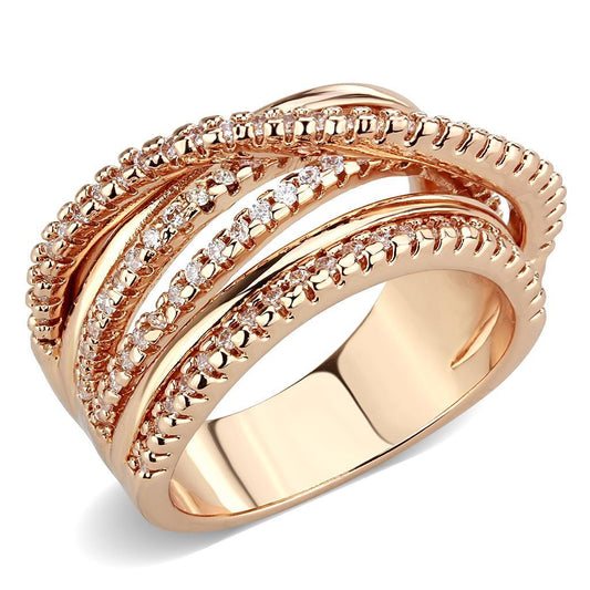 3W1586 - Rose Gold Brass Ring with AAA Grade CZ  in Clear-0