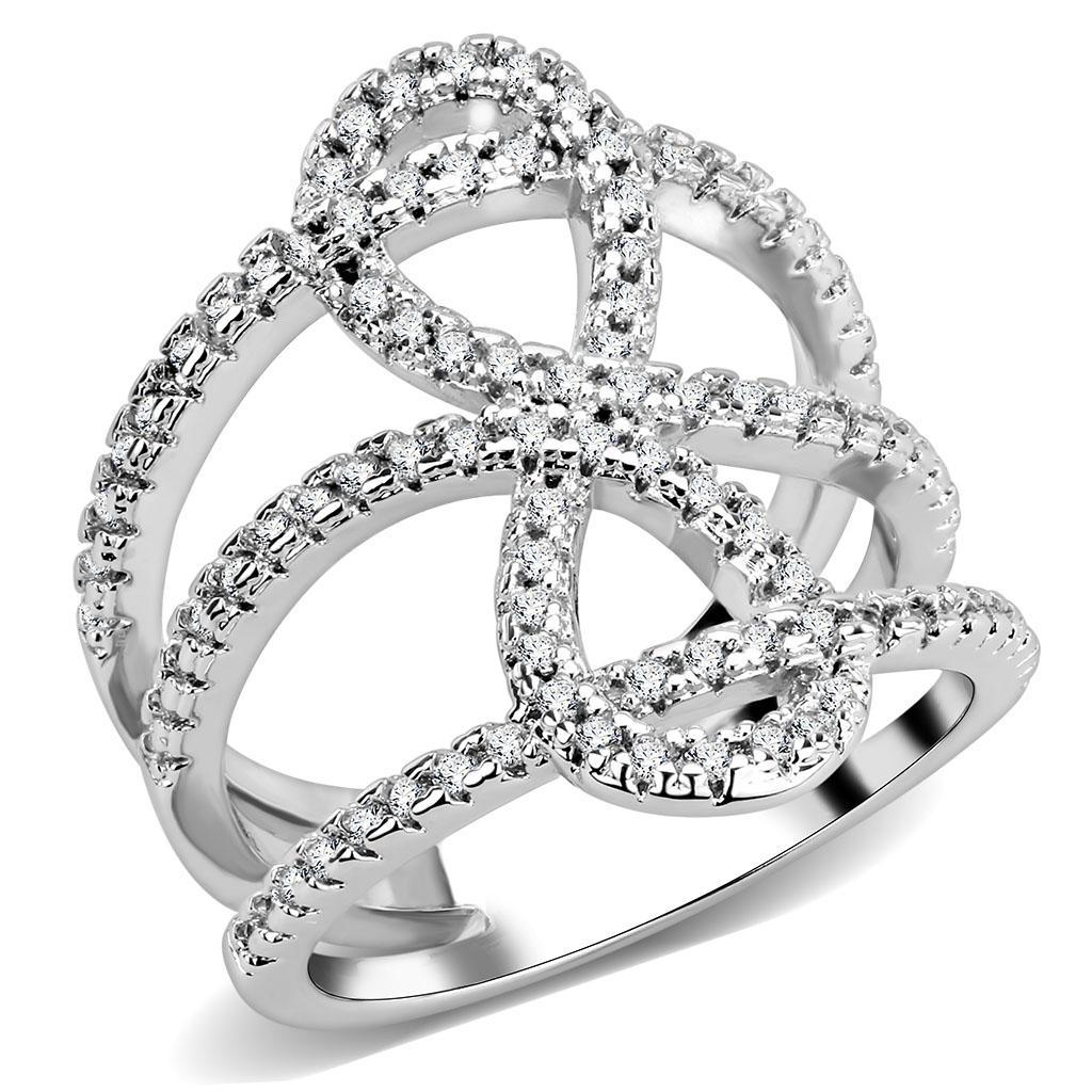 3W1587 - Rhodium Brass Ring with AAA Grade CZ  in Clear-0