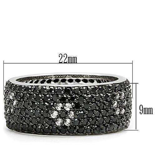 3W158 - Rhodium + Ruthenium Brass Ring with AAA Grade CZ  in Jet-1