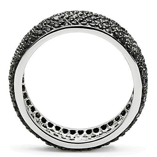 3W158 - Rhodium + Ruthenium Brass Ring with AAA Grade CZ  in Jet-2