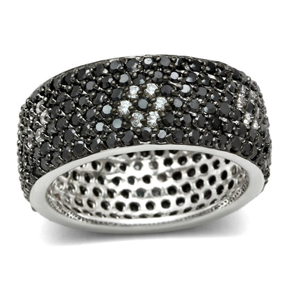 3W158 - Rhodium + Ruthenium Brass Ring with AAA Grade CZ  in Jet-0