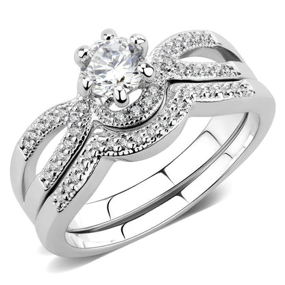 3W1592 - Rhodium Brass Ring with AAA Grade CZ  in Clear-0