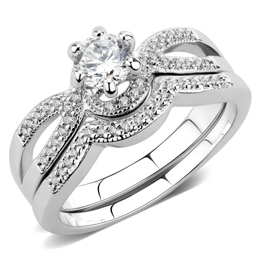 3W1592 - Rhodium Brass Ring with AAA Grade CZ  in Clear-0