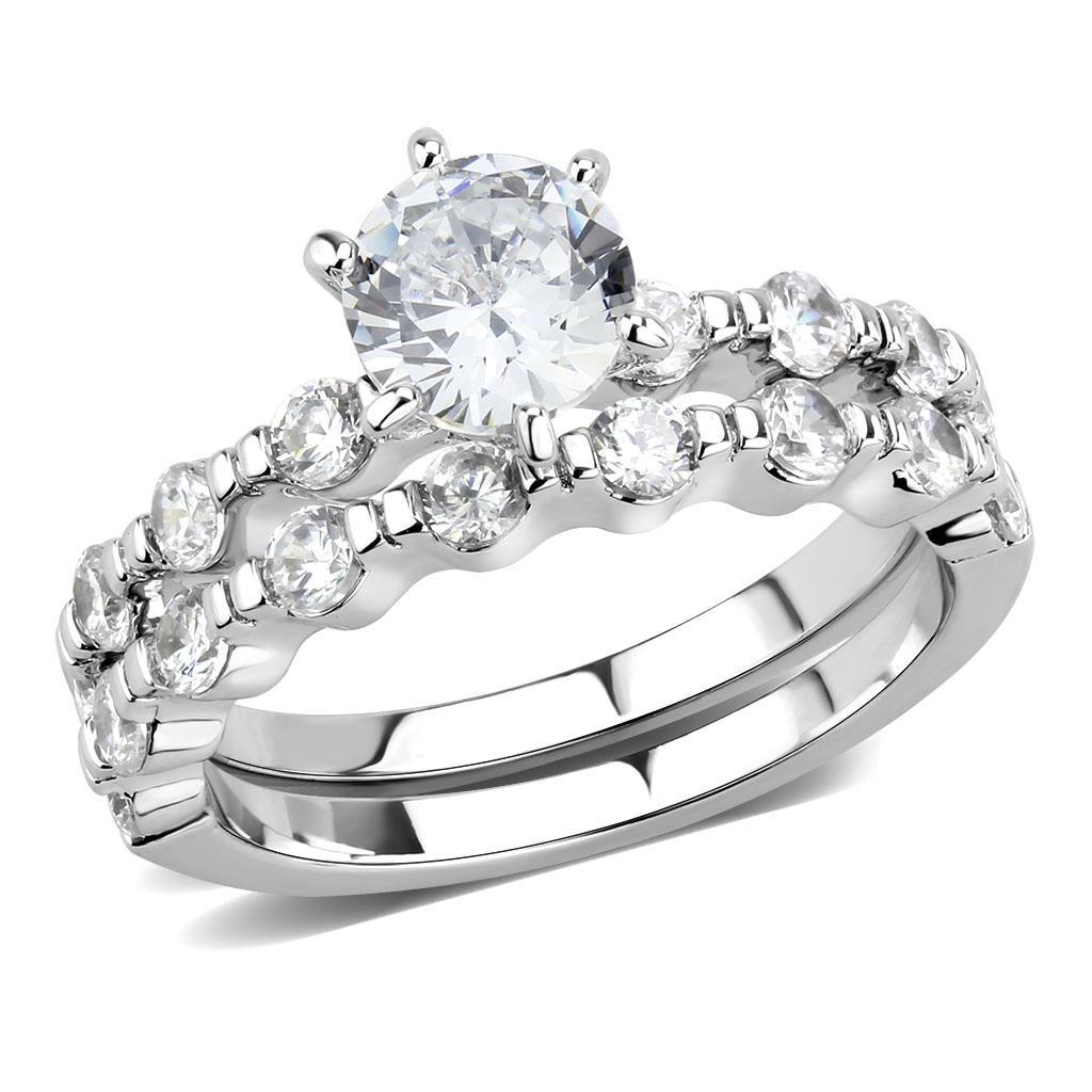 3W1593 - Rhodium Brass Ring with AAA Grade CZ  in Clear-0