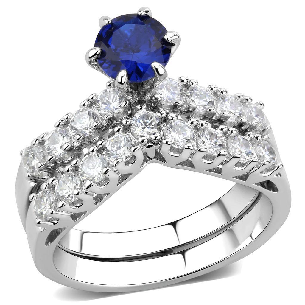 3W1596 - Rhodium Brass Ring with AAA Grade CZ  in London Blue-0