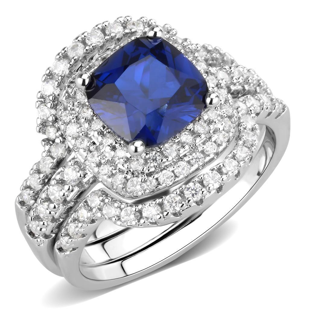 3W1599 - Rhodium Brass Ring with Synthetic Spinel in London Blue-0