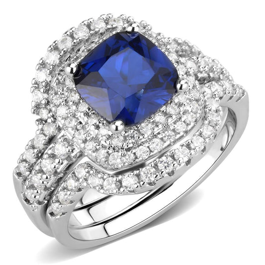 3W1599 - Rhodium Brass Ring with Synthetic Spinel in London Blue-0