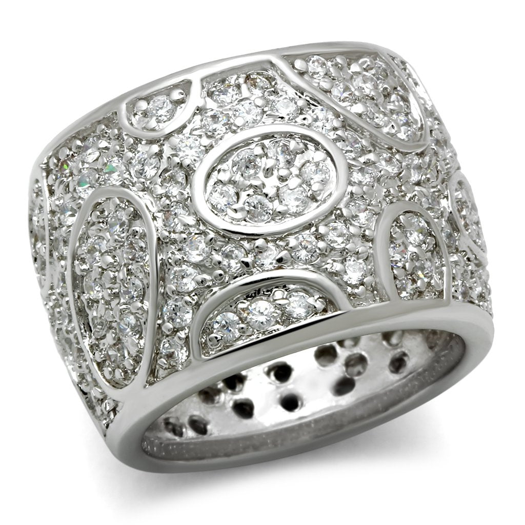 3W159 - Rhodium Brass Ring with AAA Grade CZ  in Clear-0