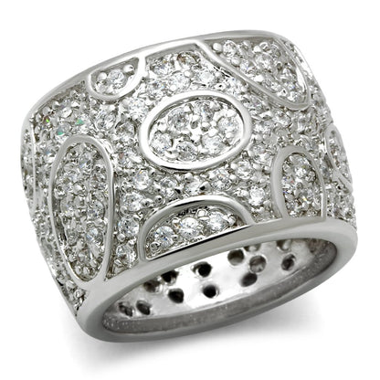 3W159 - Rhodium Brass Ring with AAA Grade CZ  in Clear-0